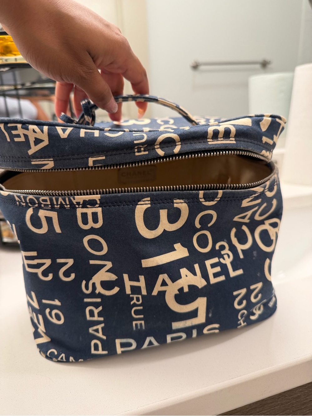 CHANEL Navy and Cream Logo Canvas Vanity Case